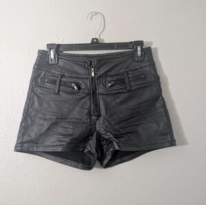 Black Leather High Waisted Women Shorts